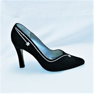 NINA Sexy  Black Velvet Rhinestone Dress Heels 10